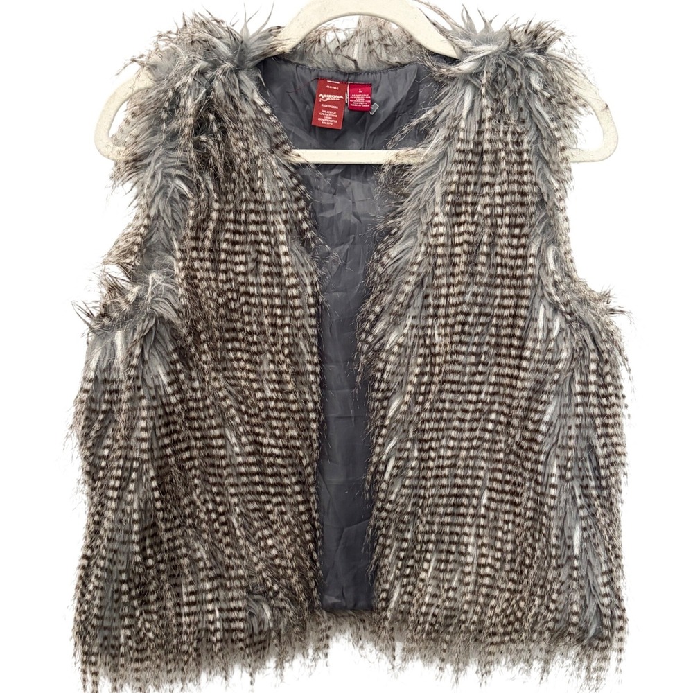 Arizona Jean Co Fuzzy Open Front Lined Vest Feathery Fur Girl's Size Large 14